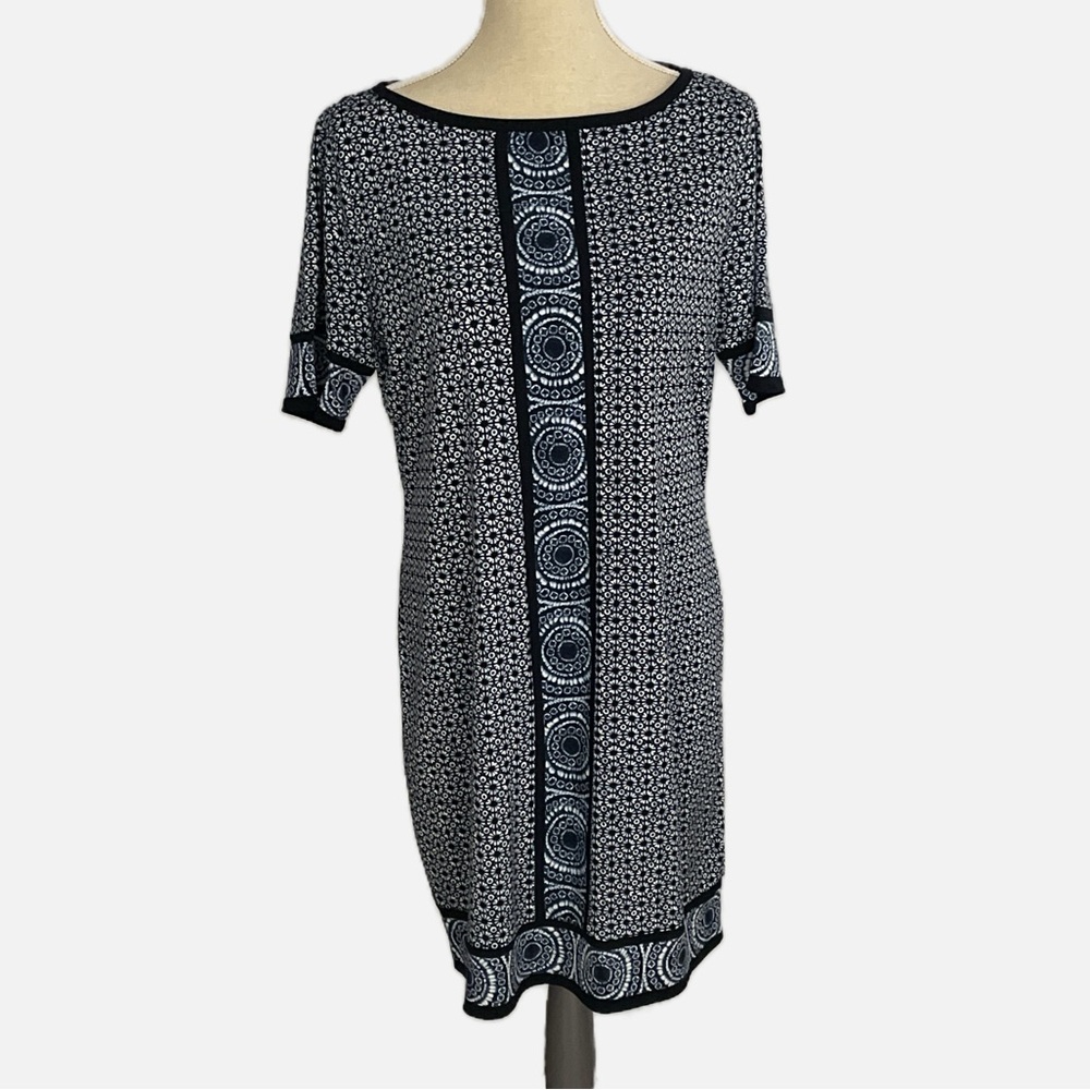 Navy and White Printed Midi Dress